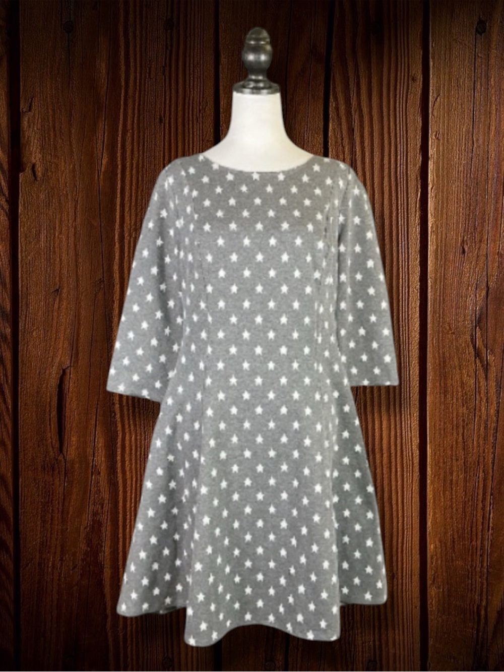 ModCloth Dress Gray White Skater Celestial Stars Scoop Back Retro Mod Indie L